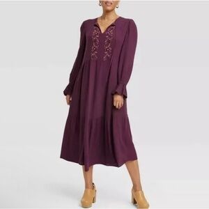 Women's Long Sleeve Embroidered A-Line Dress - Knox Rose